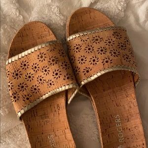 JACK ROGERS Cork with Platinum Trim Slides